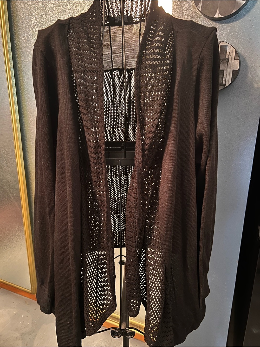 Women’s AGB Open-Front Black Knit Cardigan Sweater